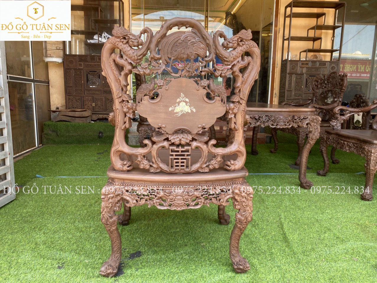 Hình ảnh bộ bàn ghế khánh rồng gỗ gụ 7 món